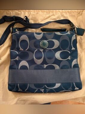 Coach Teal and Silver Signature Crossbody Shoulder Bag